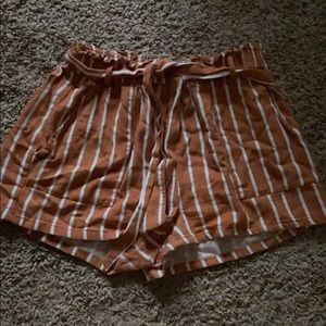 Striped self-tie paperbag shorts